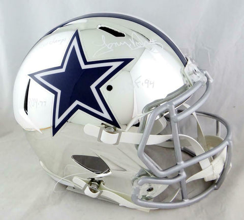 Tony Dorsett Signed Dallas Cowboys F/S Chrome Speed Helmet w/3 Insc- Beckett