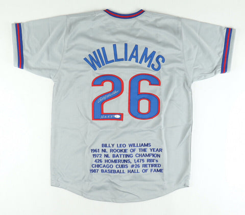 Billy Williams Signed Career Highlight Stat Jersey Inscribed H.O.F. '87 JSA COA