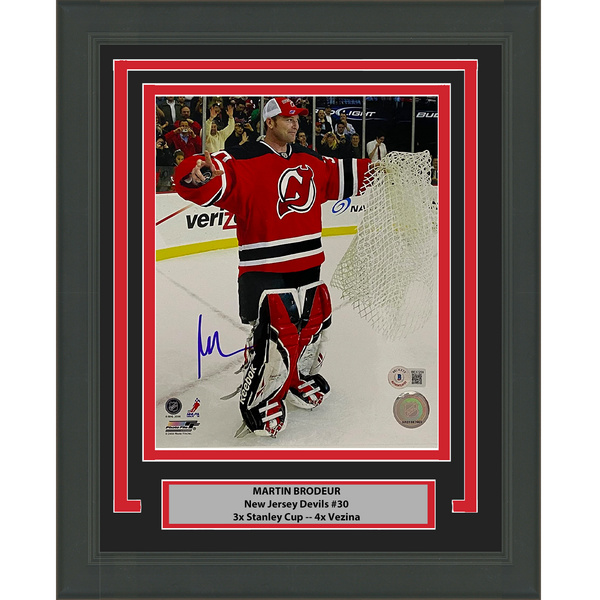 Framed Autographed/Signed Martin Brodeur New Jersey Devils 8x10 Photo BAS COA #6