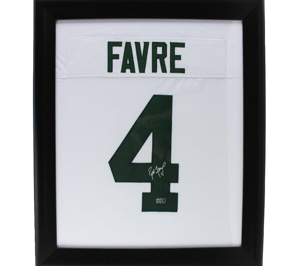 Brett Favre Signed Green Bay Framed 27x23 Custom White Jersey