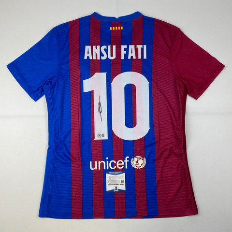 Autographed/Signed Ansu Fati FC Barcelona Blue Soccer Jersey Beckett BAS COA