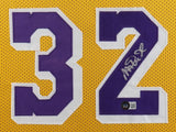 Magic Johnson Signed Los Angeles Lakers 35 x 43 Framed Jersey (Beckett) 5xChamp
