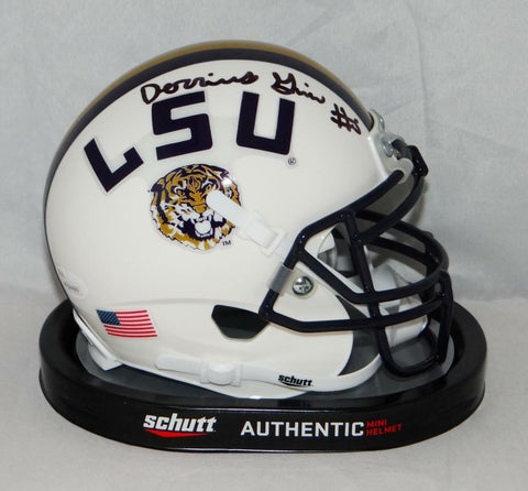 Derrius Guice Autographed LSU Tigers White Schutt Mini Helmet- JSA W Auth *Black