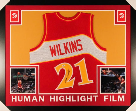 Dominique Wilkins Signed Atlanta Hawks 35x43 Custom Framed Jersey (JSA COA)