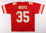 Christian Okoye Signed Chiefs Jersey (Beckett Hologram) Rushing Yards Leadr 1989