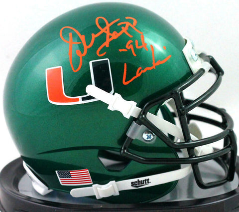 Warren Sapp Signed Miami Hurricanes Green Mini Helmet w/ Insc - Beckett Wit *Org