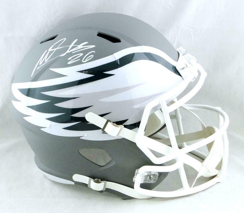 Miles Sanders Autographed Eagles F/S AMP Speed Helmet - JSA W Auth *White