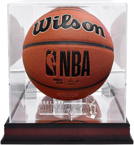 Milwaukee Bucks Mahogany 2021 Finals Champs Logo Basketball Display Case