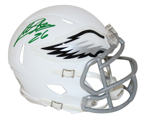 Miles Sanders Autographed Philadelphia Eagles Flat White Mini Helmet JSA 28022