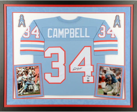 Earl Campbell Houston Oilers Framed Signed M&N Light Blue Jersey with HOF Insc