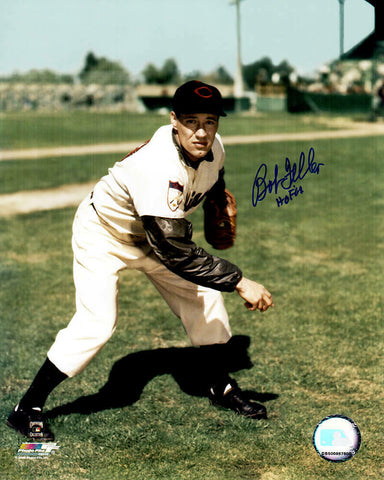 Bob Feller Signed Cleveland Indians Pitching Pose 8x10 Photo w/HOF'62 - SCHWARTZ