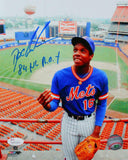 Dwight Gooden Autographed NY Mets Tossing Ball Photo w/ 84 NL ROY- JSA W *Blue