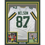 FRAMED Autographed/Signed JORDY NELSON 33x42 Green Bay White Football Jersey Bec