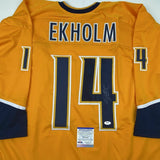 Autographed/Signed MATTIAS EKHOLM Nashville Yellow Hockey Jersey PSA/DNA COA