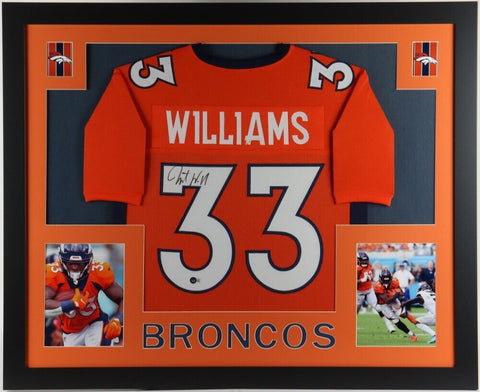 Javonte Williams Signed 35x43 Framed Broncos Jersey (Beckett) Denver 2021 2nd Pk