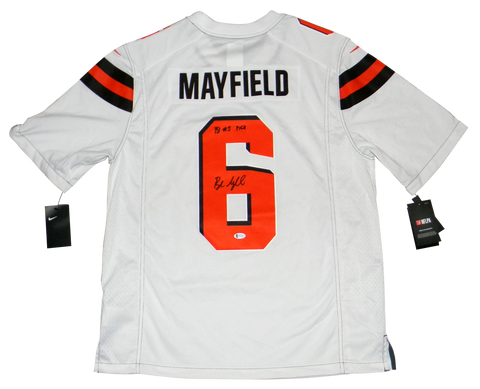 BAKER MAYFIELD SIGNED CLEVELAND BROWNS #6 WHITE NIKE LIMITED JERSEY W/ #1 PICK