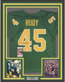Framed Autographed/Signed Rudy Ruettiger 33x42 Notre Dame Rudy Jersey JSA COA