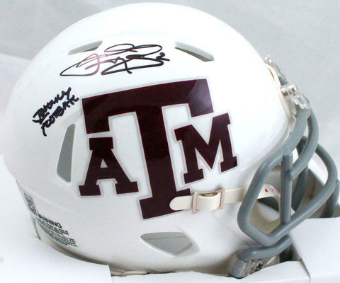 Johnny Manziel Autographed TX A&M White Speed Mini Helmet w/Insc.-Beckett W Holo