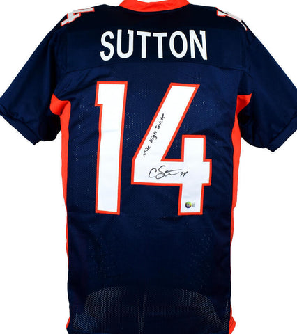 Courtland Sutton Signed Blue Pro Style Jersey w/Mile High Salute- Beckett W Holo