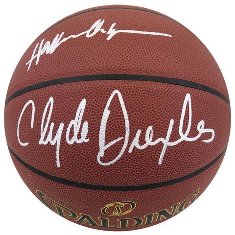 Hakeem Olajuwon & Clyde Drexler Signed Spalding Elevation I/O Basketball SS COA