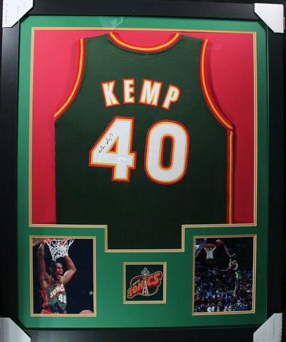 SHAWN KEMP (Sonics green TOWER) Signed Autographed Framed Jersey JSA