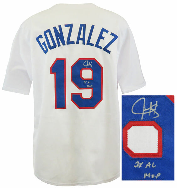 Juan Gonzalez Signed White Custom Baseball Jersey w/2x AL MVP - (SCHWARTZ COA)