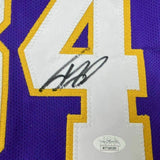 FRAMED Autographed/Signed SHAQUILLE SHAQ O'NEAL 33x42 LA Purple Jersey JSA COA