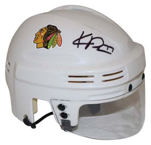 Kirby Dach Autographed/Signed Chicago Blackhawks Mini Helmet FAN 36107