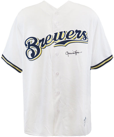 Rollie Fingers Signed Brewers White Majestic Replica Baseball Jersey - (SS COA)