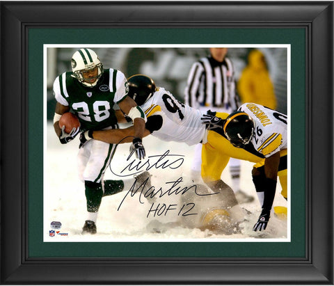 Curtis Martin New York Jets FRMD Signed 16" x 20" Snow Photo with "HOF 2012" Inc