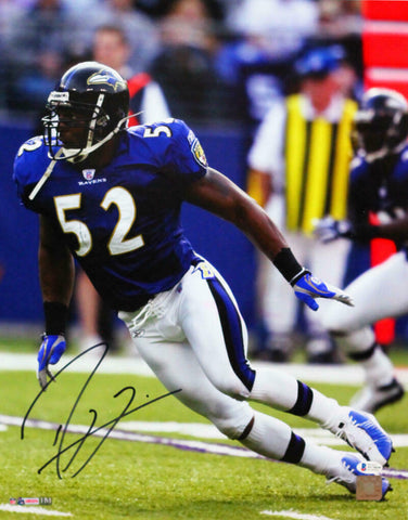 Ray Lewis Signed Ravens 16x20 HM Running Purple Jersey Photo - Beckett W Auth