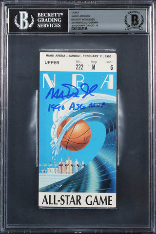 Magic Johnson "1990 ASG MVP" Signed 1990 All Star Game Ticket Auto 10 BAS Slab 1