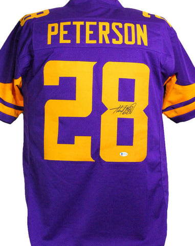 Adrian Peterson Signed Purple Pro Style Jersey w/ Yellow Num- Beckett W*Black *8