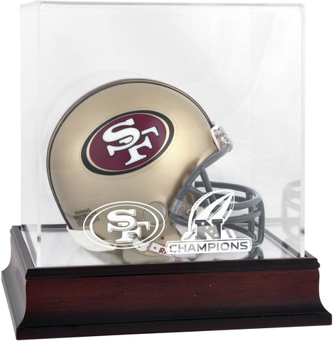 San Francisco 49ers 2019 NFC Champs Mahogany Logo Mini Helmet Display Case