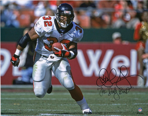 Jamal Anderson Falcons Signed 16x20 Jersey Running Photo w/Dirty Bird Ins