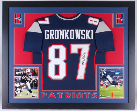 Rob Gronkowski Signed Patriots 35x43 Custom Framed Jersey (Beckett COA)