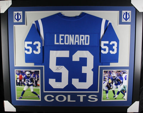 SHAQUILLE LEONARD (Colts blue SKYLINE) Signed Autographed Framed Jersey JSA