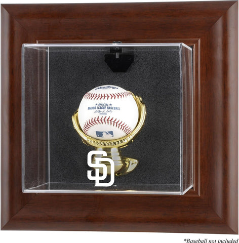 San Diego Padres Brown Framed Wall-Mounted Logo Baseball Display Case
