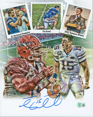 Florida Tim Tebow Authentic Signed 11x14 Custom Art Collage Photo BAS Witnessed
