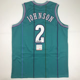 Autographed/Signed LARRY JOHNSON Charlotte Teal Basketball Jersey PSA/DNA COA