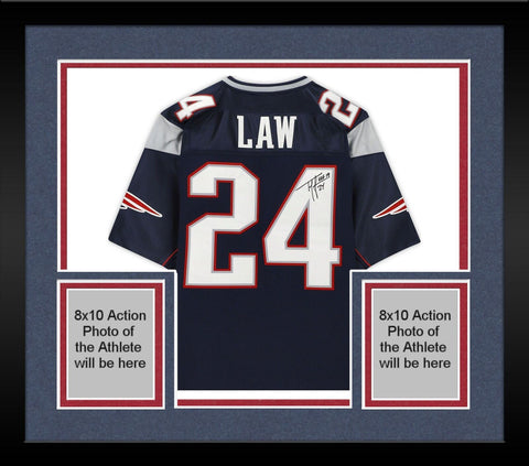 FRMD Ty Law Patriots Signed Mitchell & Ness Navy Auth. Jersey with "HOF 19" Insc