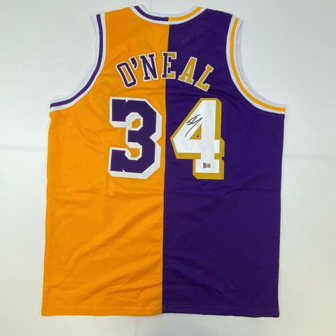 Autographed/Signed Shaquille Shaq O'Neal Los Angeles Split Jersey Beckett COA