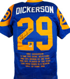 Eric Dickerson Autographed Blue Pro Style STAT Jersey w/ HOF - Beckett W Holo