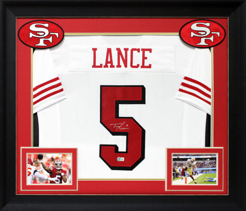 Trey Lance Authentic Signed White Dropshadow Pro Style Framed Jersey BAS Witness