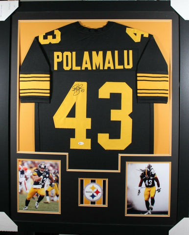 TROY POLAMALU (Steelers rush TOWER) Signed Autographed Framed Jersey Beckett