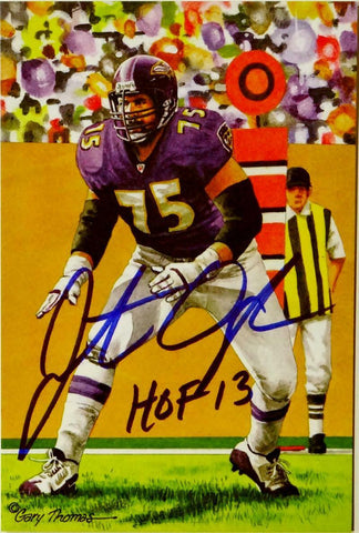 Jonathan Ogden HOF Autographed Baltimore Ravens Goal Line Art Card- JSA Auth