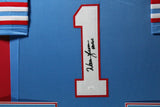 WARREN MOON (Oilers blue TOWER) Signed Autographed Framed Jersey JSA