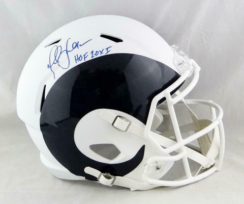 Marshall Faulk Signed LA Rams F/S AMP Speed Helmet w/ HOF - Beckett W Auth *Blue