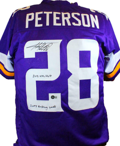 Adrian Peterson Signed Purple Pro Style Jersey w/2 insc- Beckett W Hologram *2