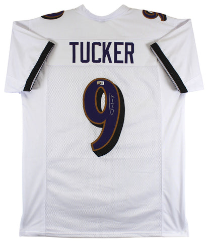 Justin Tucker Authentic Signed White Pro Style Jersey Autographed BAS Witnessed
